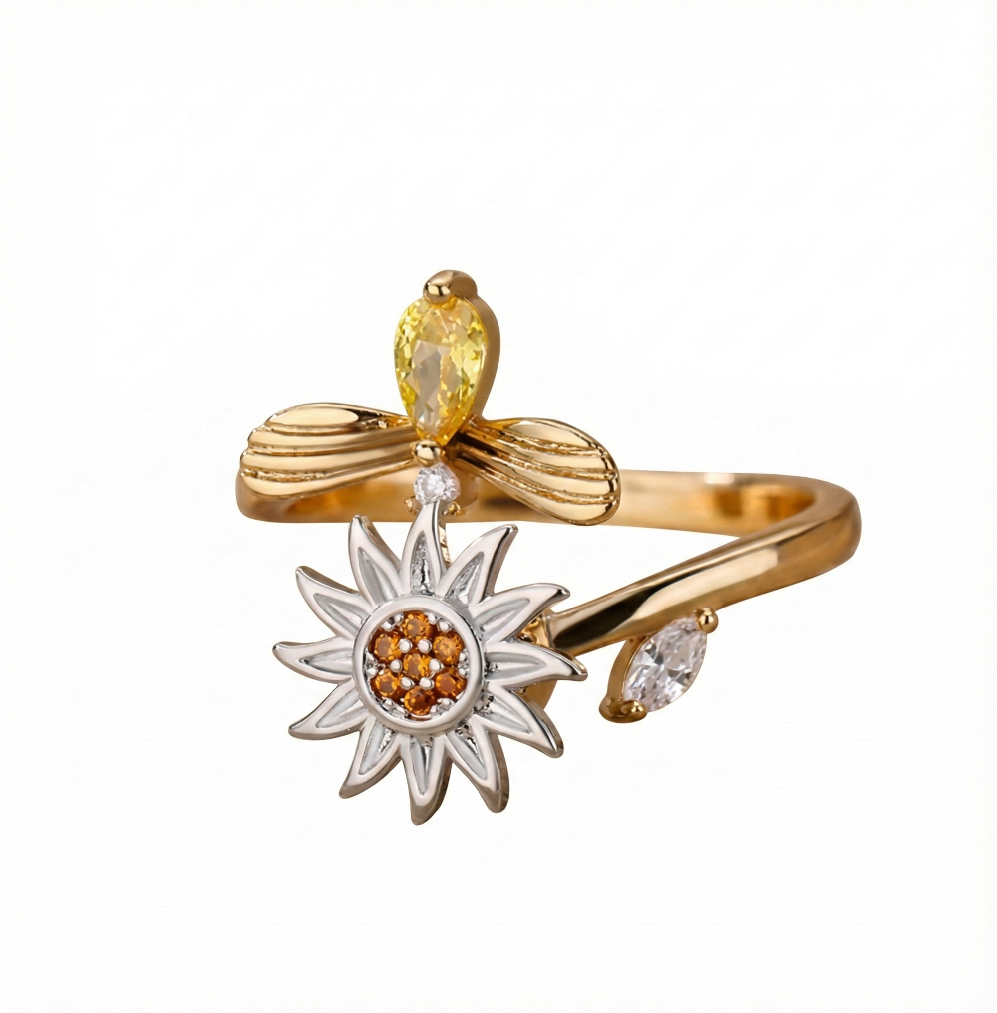 Anillo Anti-Estrés de acero inoxidable con ajuste universal, chapado en oro de 18K, diseñado para ayudarte a liberar tensión de forma discreta y elegante.